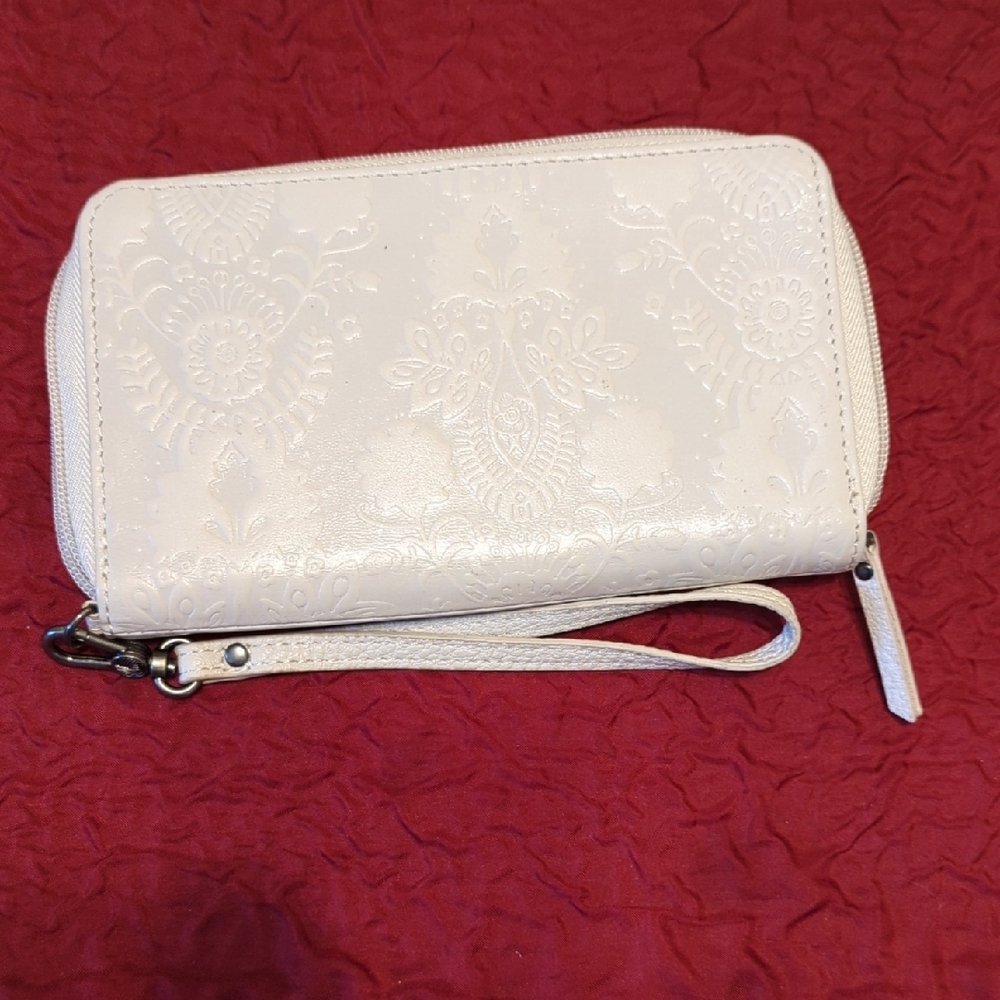 The Sak Cream Wristlet Clutch with Textured Finish